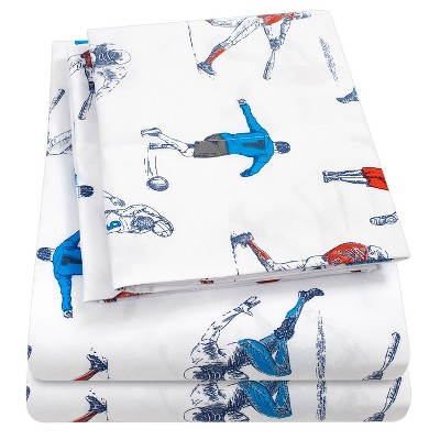 Full Black and White Sports Print Microfiber Sheet Set