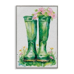 Stupell Industries Spring Blooms Green Rainboots Framed Giclee Art, Gray, 20" x 30" - 1 of 4
