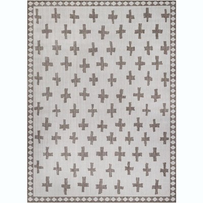 Mark & Day Thornhill 6'7"x9' Rectangle Woven Indoor and Outdoor Area Rugs Cream/Dark Brown: Stain-Resistant, Bohemian Style