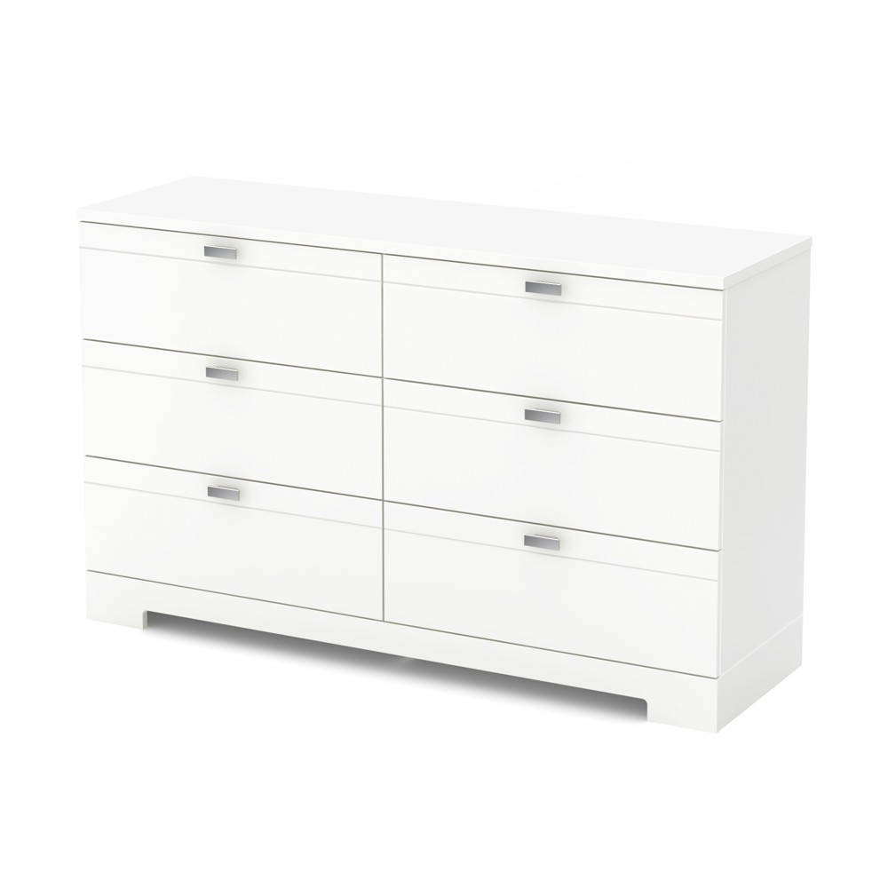 South Shore Reevo 6 Drawer Double Dresser Pure White: Laminated Particle Board, Anti-Tip, 5-Year Warranty