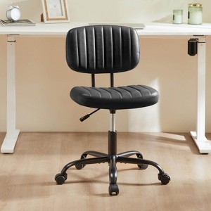 ELJGET Armless Ergonomic Home Office Desk Chair, Adjustable PU Leather Task Chair with Low Back Support & 360° Swivel Wheels for Small Spaces, White - 1 of 4