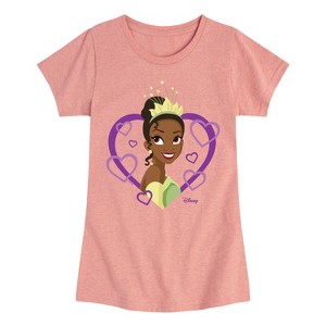 Girls' - Disney Princess - Tiana Purple Hearts Fitted Short Sleeve Graphic T-Shirt - 1 of 3