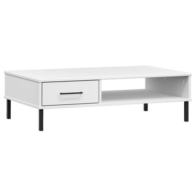 vidaXL Industrial Style Coffee Table with Metal Legs and Drawer - Solid Pine Wood Construction in White Finish,