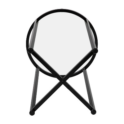 Round Clear Glass End Table with Matte Black Metal Frame