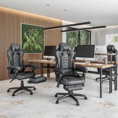 Vynxaria Gaming Racing Style Fully Reclining Executive Office Chair with Footrest, Black & Grey