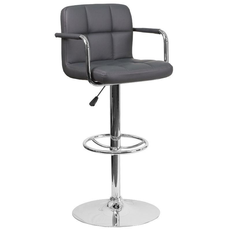 Flash Furniture Contemporary Quilted Vinyl Adjustable Height Barstool with Arms and Chrome Base, 1 of 11