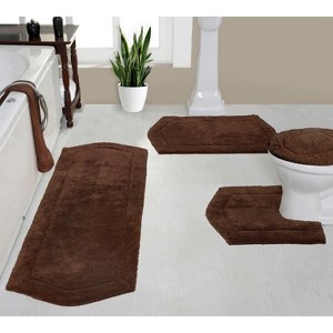 Waterford Collection Tufted Bath Rug, Extra Soft and Absorbent, Non-Slip Bath Mats, Machine Washable bath rugs for Bathroom, 4 Piece Set, Chocolate - 1 of 4