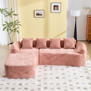 Spassway L-Shaped Compressed Sectional Sofa with 4 Pillows Modern Chenille Sleeper Sofa - 1 of 4