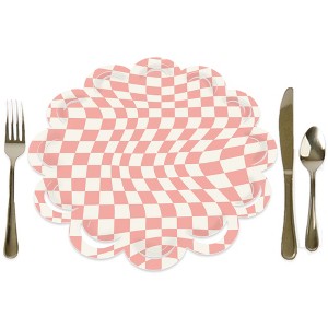 Big Dot of Happiness Pink Checkered Party - Round Table Decorations - Paper Chargers - Place Setting For 12 - 1 of 4