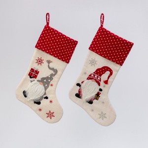FIONECA Set Of 2 Fabric Christmas Gnome Design Stockings At 20 Inches Long - 1 of 1