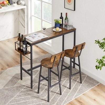 3-Piece Kitchen Table Chairs Set With Bottle Storage Rack 2 People Industrial Dining Bar Table Stools