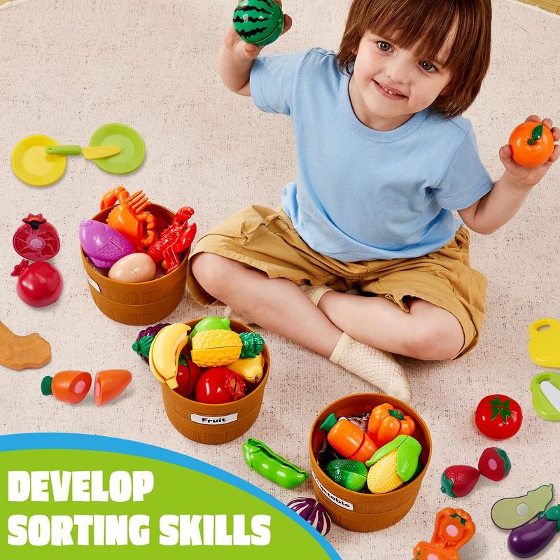 69Pcs Color Sorting Play Food Set - Learning Toys for Boys & Girls, Cutting Food Toy, Kitchen Accessories for Kids, Sorting /Fine Motor Skills Toy, 5 of 9