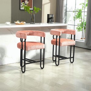 Resenkos Counter Bar Stools, Counter Stool,House Hold Bar Stools Set of 2, Modern Bar Stool with Back, Black Metal Frames(Pink Chenille) - 1 of 4