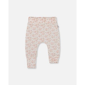 Deux par Deux Girl Cotton Pointelle Evolutive Pant Printed Pink and White Flowers. - 1 of 3