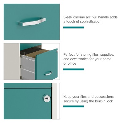 Teal and Pearl White Mobile Metal 2-Drawer Vertical Filing Cabinet