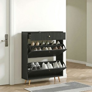 Resenkos Narrow Shoe Storage Cabinet - Wave-like Panels, Adjustable Shelves (Holds 12 Pairs), Gray - 1 of 4