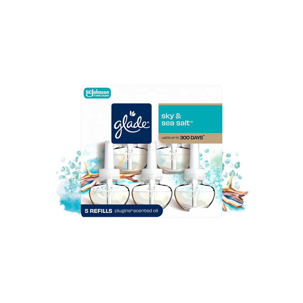 Glade Air Freshener Plug Ins Scented Oil Diffuser Refills - Sky & Sea Salt - 3.35 fl oz/5pk: Electric, Paraben-Free, Spring/Summer