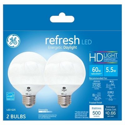 General Electric 2pk 60W Refresh Daylight Equivalent Globe G25 Frost LED Light Bulb HD