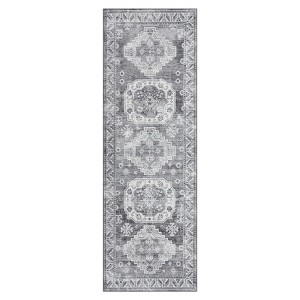 Washable Vintage Oriental Rug Non Slip Low Pile Rug Soft Throw Floor Cover Retro Medallion Foldable Indoor Carpet for Living Room Bedroom Playroom - 1 of 4