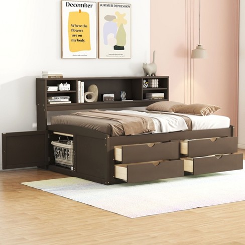 NicBex Full Size Wood Daybed with 2 Bedside Cabinets,Upper Shelves and 4 Drawers for Bedroom,Living Room,Apartment - image 1 of 4