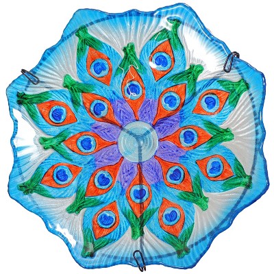 Turquoise Glass Bird Bath with Stand and Deck Clamp