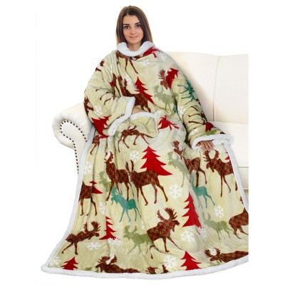 Adults Fuzzy Cozy Wearable Blanket with Sleeves Arms, Flannel Fleece Sleeved TV Wrap Blanket, Snuggly Throw for Women Men, Gift for Her - Catalonia