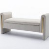 Velvet Fabric Storage Bench Bedroom Bench With Gold Metal Trim Strip For Living Room Bedroom Indoor,Light Gray - 3 of 4