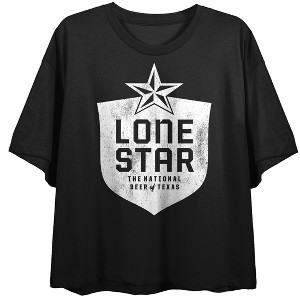 Lone Star The National Beer of Texas Women's Black Crop Tee - 1 of 3