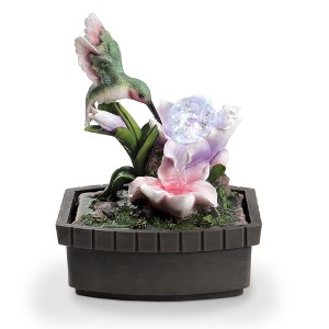 HomeRoots 11" Pink Green And Brown Polyresin Hummingbird Tabletop Fountain - 1 of 4