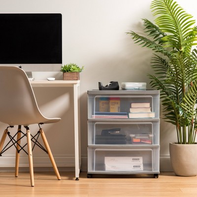 Gray 3-Drawer Plastic Storage Cart with Wheels