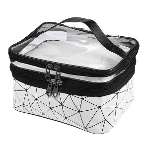 Unique Bargains Double Layer Makeup Bag Cosmetic Travel Bag Case Organizer Bag Clear Bags for Women 1 Pcs - 1 of 4
