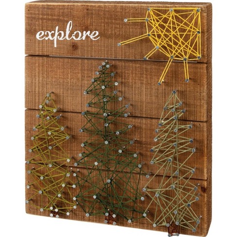 Home Decor 10.0 Inch String Art - Explore Pine Trees Folk Nails Box ...