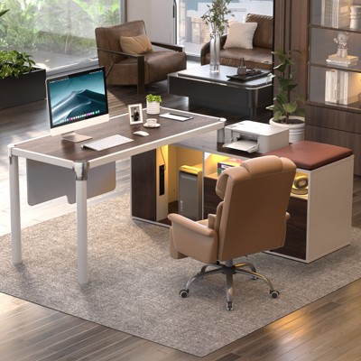 Aheaplus 68-Inch Large L-shaped Desk with Power Outlet, Reversible Corner Computer Desk with LED Light, Home Office Desk with Drawer, Soft Cushion