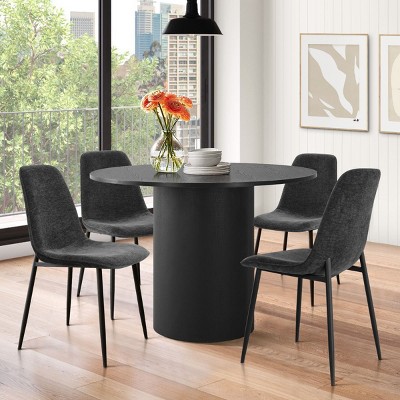 5-Piece 41.5" Dining Set for 4,Pedestal Black Round Dining Table with 4 Armless Dining Chair for Living Room,Dining Room,Farmhouse-Tanpinhause