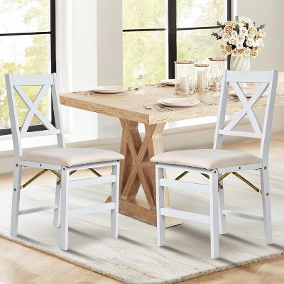 Set of 2 Folding Upholstered Dining Chairs with Wooden Frame, Space-Saving Mid-Century Fabric Side Chairs for Kitchen or Small Room