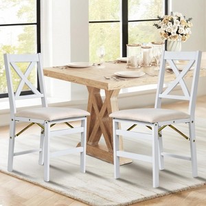 Set of 2 Folding Upholstered Dining Chairs with Wooden Frame, Space-Saving Mid-Century Fabric Side Chairs for Kitchen or Small Room - 1 of 4