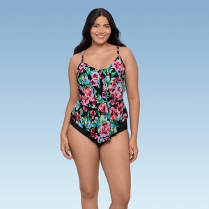 Trimshaper Women's Ronnie Two Tier Ruffle Tankini Swimsuit Top - 1 of 3