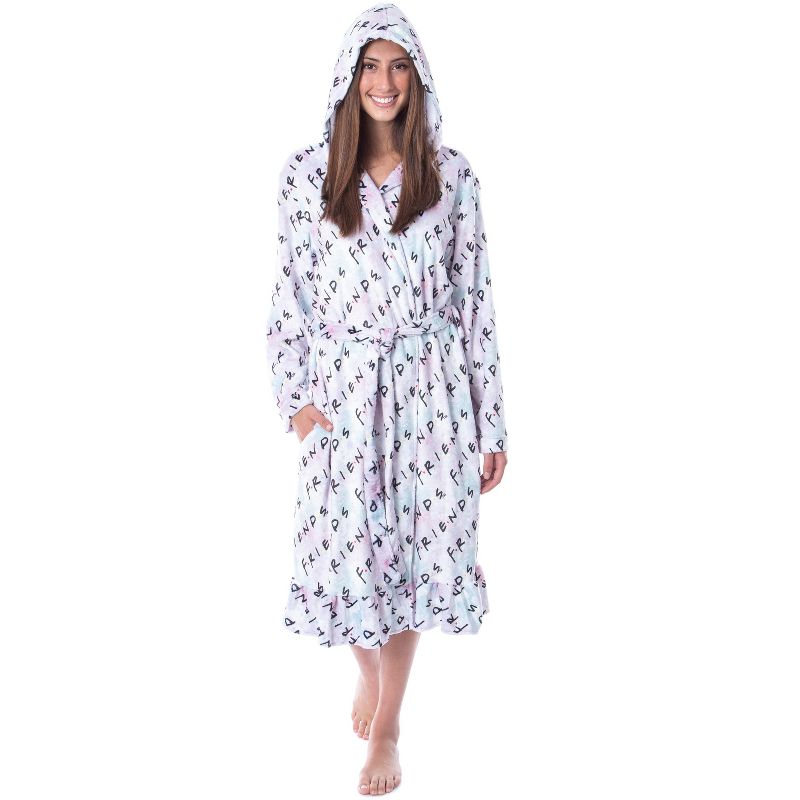 Friends TV Show Logo Womens' Luxury Fleece Plush Robe Hooded Bathrobe, 1 of 6