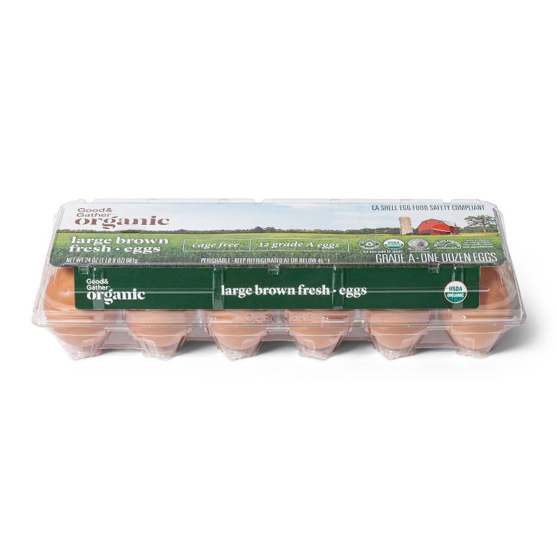 Organic Cage-Free Grade A Large Brown Eggs - 12ct - Good &#38; Gather&#8482;, 1 of 5