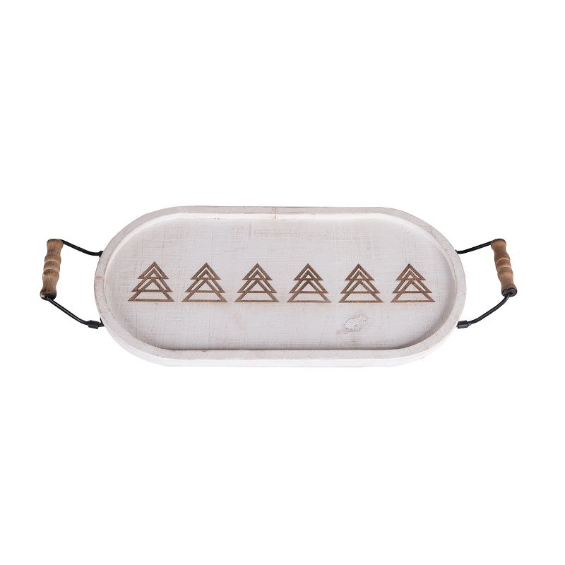 Transpac Wood 20.13 in. White Christmas Long Debossed Tree Tray with Handles, 3 of 4