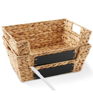 Casafield (Set of 2) Water Hyacinth Seagrass Pantry Baskets with Handles and Chalkboard Labels, Wide Woven Storage Baskets for Kitchen Shelves - 1 of 4