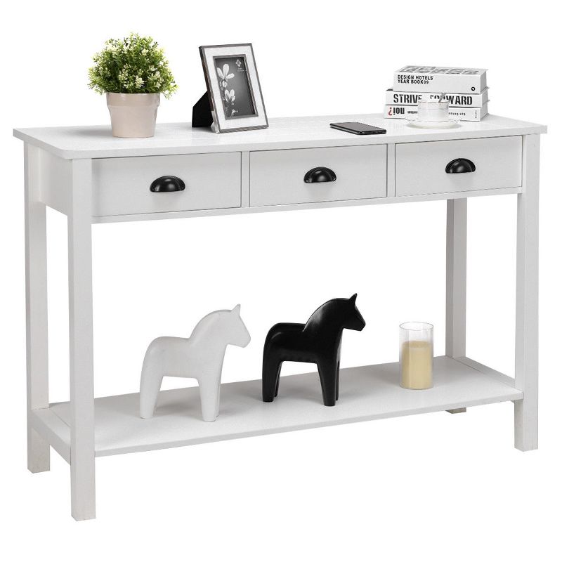 Costway 47" Console Table Hall Table Side Desk Accent Table Drawers Shelf Entryway White, 1 of 11