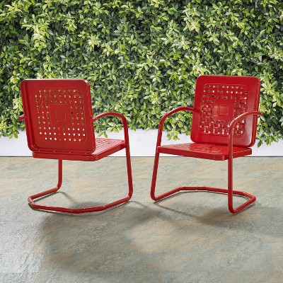 Set of 2 Red Steel Retro Outdoor Arm Chairs