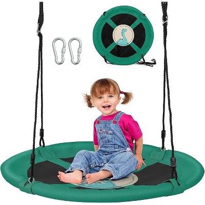 Costzon 40" Saucer Tree Swing for Kids, with 2 Carabiners, Adjustable Ropes, Waterproof 900D Fabric, Outdoor Round Swing (Green Dinosaur)