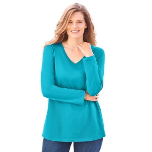 Woman Within Plus Size Perfect Long-Sleeve V-Neck Tee - 1 of 4