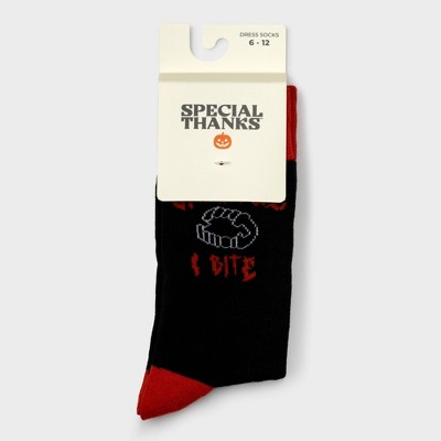 Men's Special Thanks Halloween Black Careful I Bite Crew Socks - 6-12