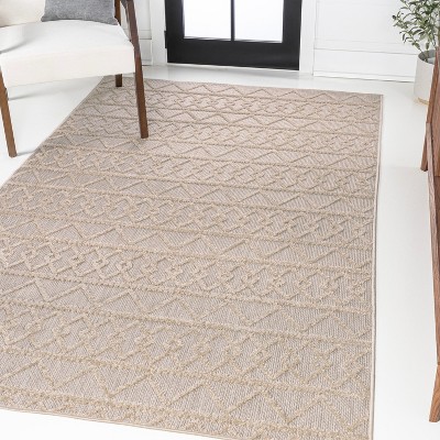 Ivory Geometric Synthetic Reversible 5x8 Area Rug