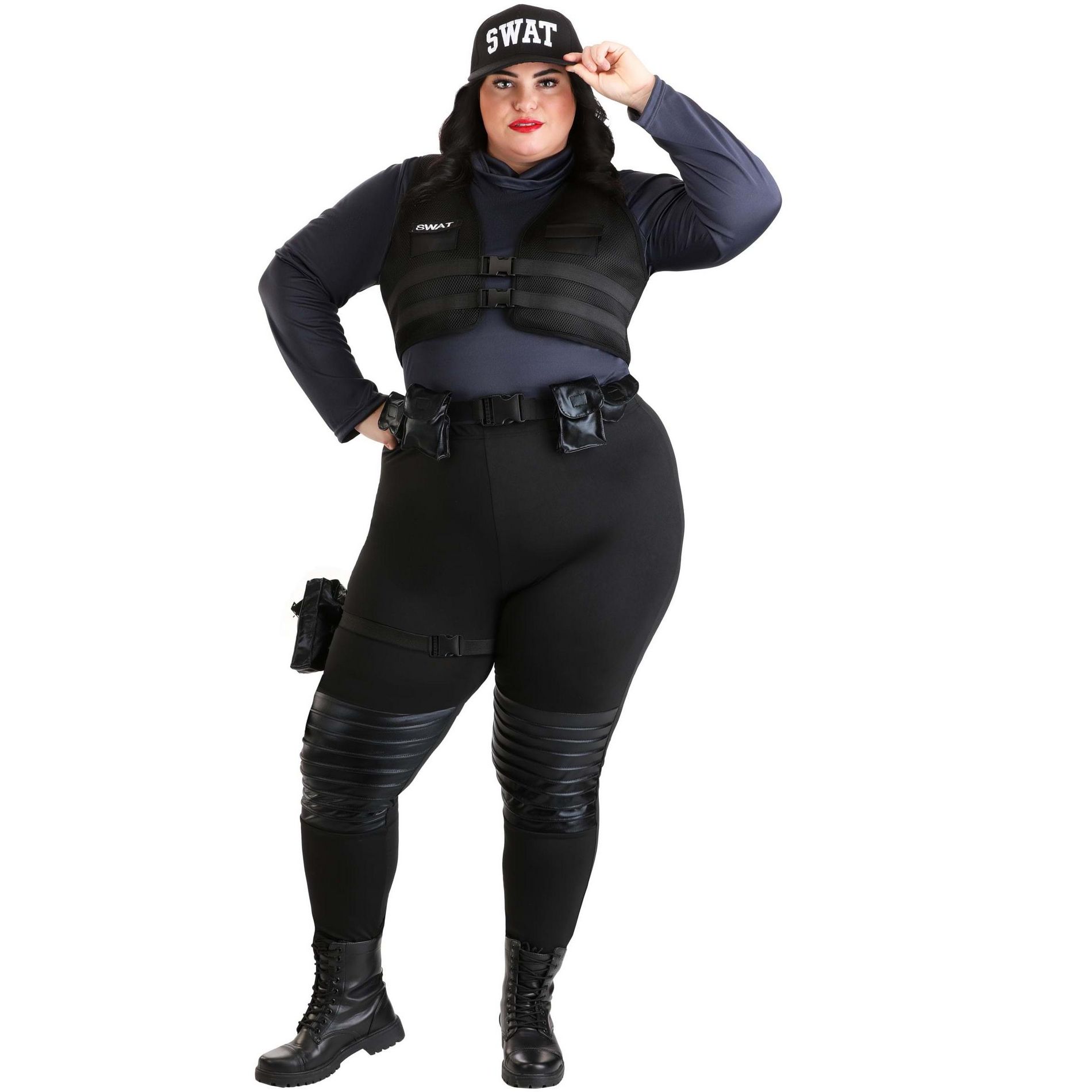 HalloweenCostumes.com 4X Women Women's Plus Size SWAT Costume | Plus Size Costumes, Black/Blue