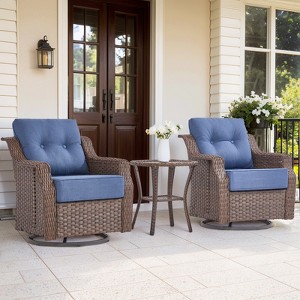 Buenhomino 3 Pieces Patio Furniture Set with 6-inch Thick Cushion, Outdoor High Back Swivel Rocker Patio Chairs, 3PCS Wicker Conversation Set - 1 of 4