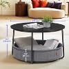 Round Coffee Table with Metal Frame, Modern Style Center Table for Living Room with Storage and Fabric Basket - 4 of 4